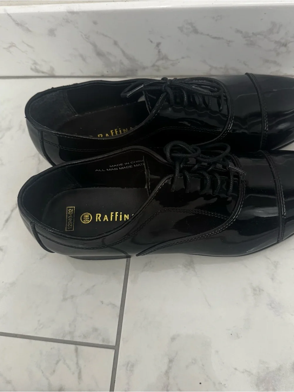 Raffi Black Patent Leather Cap-Toe Oxfords